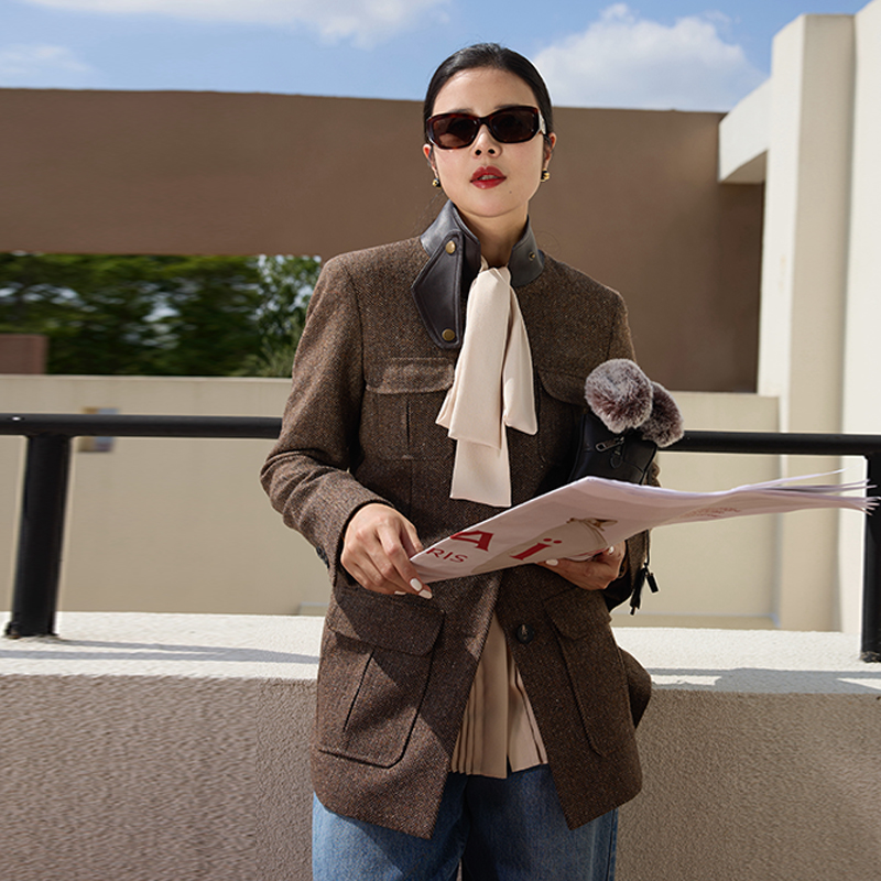 COLINWANG-红茶与庄园|意大利MOESSMER羊毛真丝人字纹夹克外套