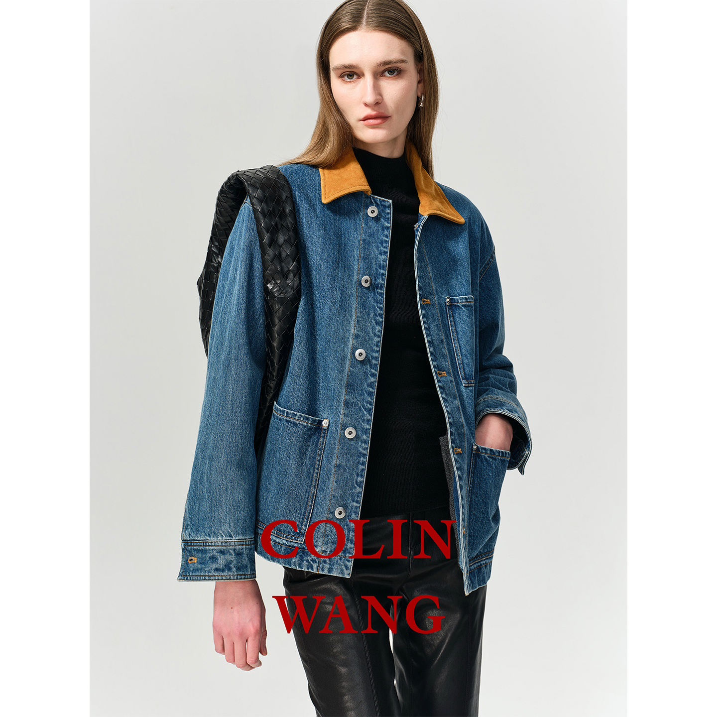 COLINWANG-COLIN JEANS系列|日本进口丹宁复古拼皮棉服牛仔外套