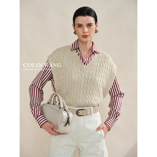 COLINWANG大地礼赞 奢牌同源羊绒金银丝设计感针织马甲背心