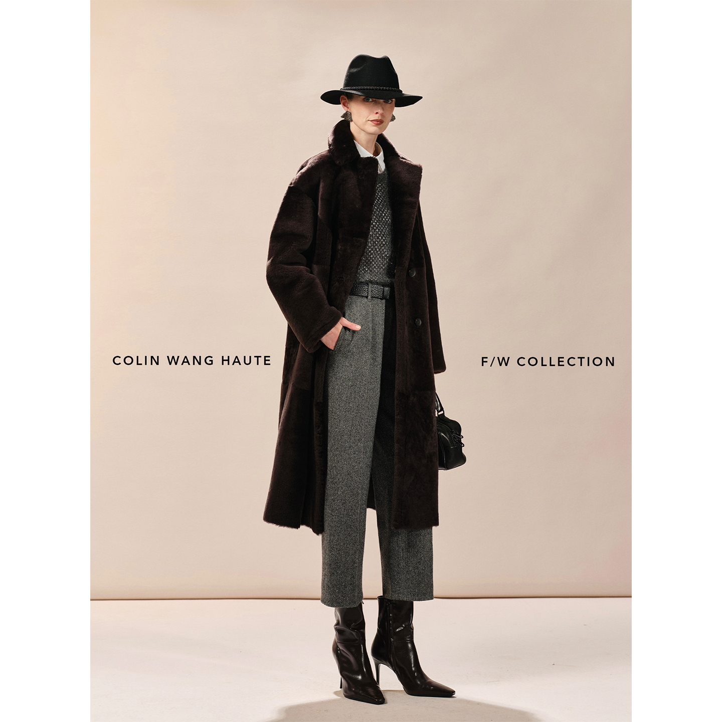 COLINWANG-波塞冬雪夜|西班牙进口美利奴皮毛一体双排扣大衣