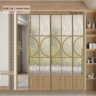 和筑门业原木色厨房钛镁合金艺术玻璃推拉门三联动移门阳台吊滑门