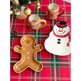 圣诞节小萌物 姜饼人男孩女孩杯 情侣杯姜饼人盘 雪人盘 圣诞礼物