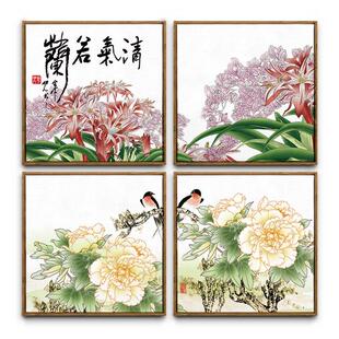 中式牡丹花卉风景玄关楼道口壁画餐厅客厅沙发背景墙晶瓷装饰挂画