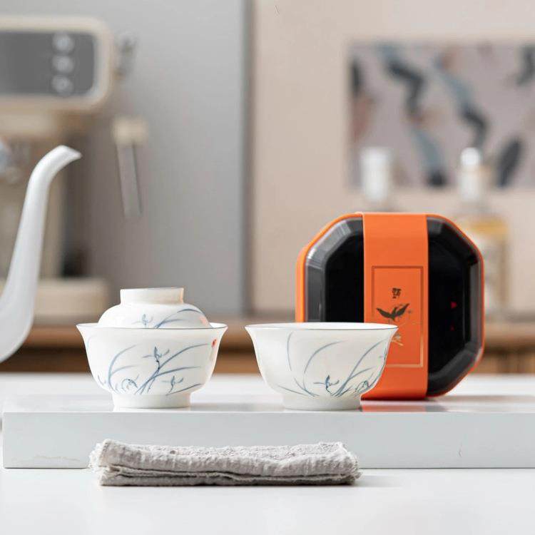 泥人述甜白手绘旅行茶具釉下彩兰花文竹盖碗茶杯便携包小套装,畜牧/养殖物资,畜牧/养殖器械,淘宝优惠券,粉丝福利购,淘宝优惠卷