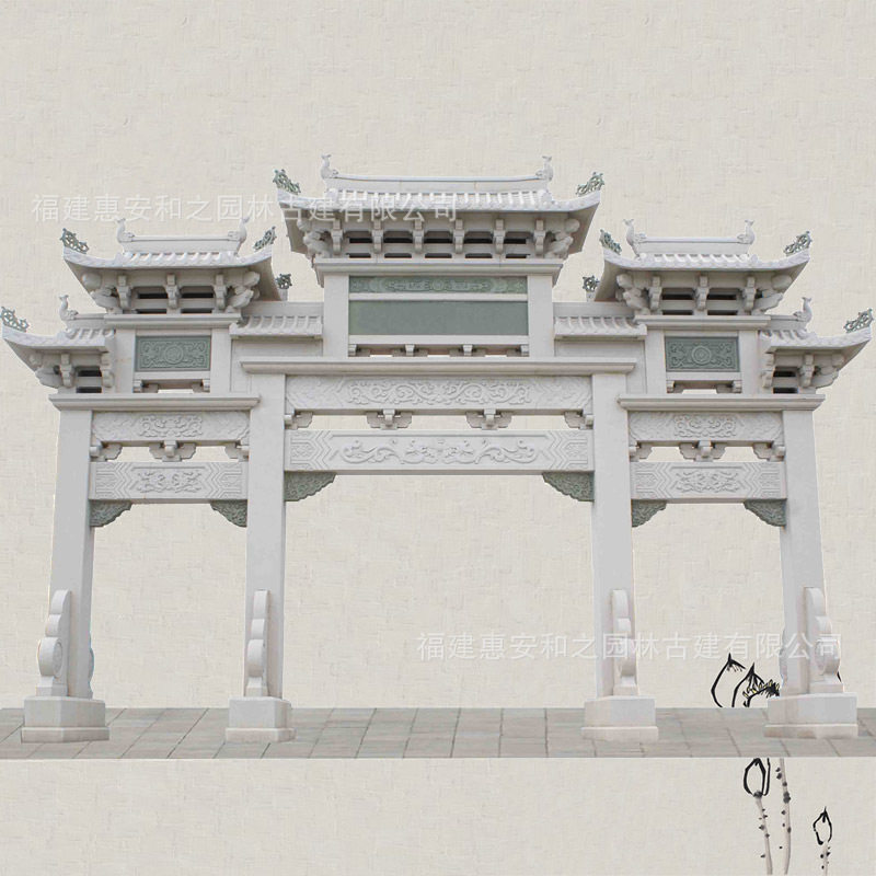 和之花岗岩寺院石雕牌坊祖庙石头大门石牌楼半手工半机械雕刻
