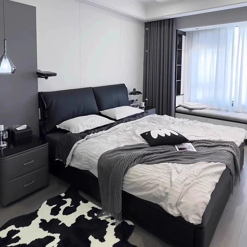 奶油风猫抓皮床现代简约双人床1.8米主卧1.5米小户型实木床婚床