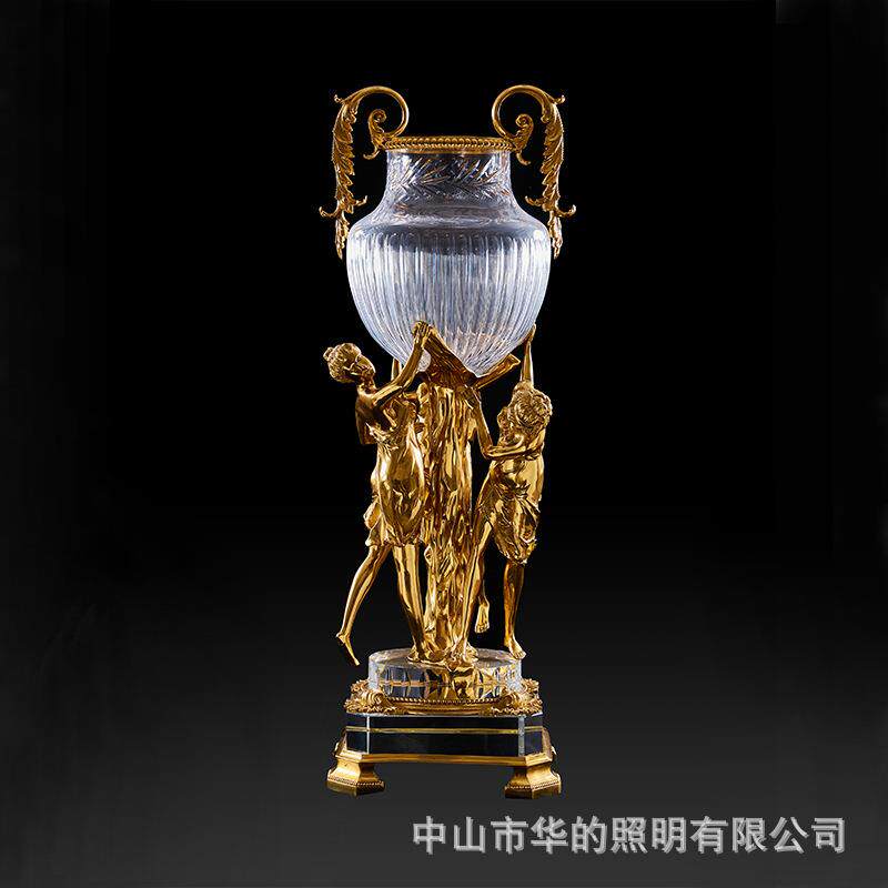 欧式水晶玻璃镶铜插花花瓶高档奢华装饰摆件家居饰品艺术品摆件