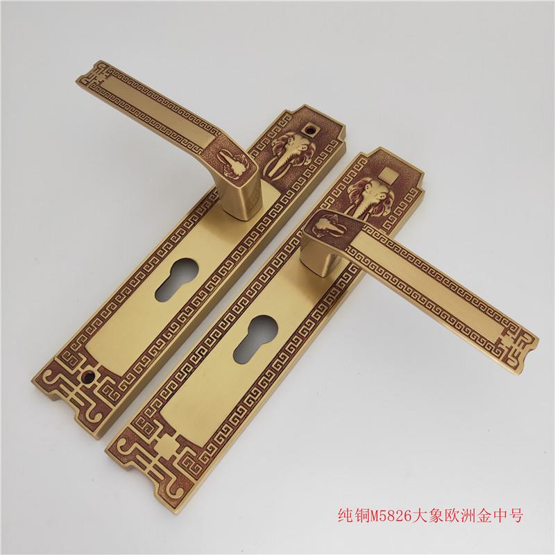 纯铜新中式纯铜大门锁木门锁室内静音门锁别墅机械房间门把手纯铜