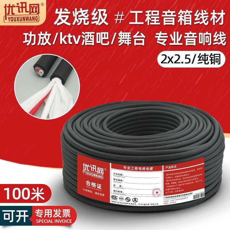 hifi专业工程音响线2*2.5纯铜低音炮功放用舞台音箱喇叭线材100米