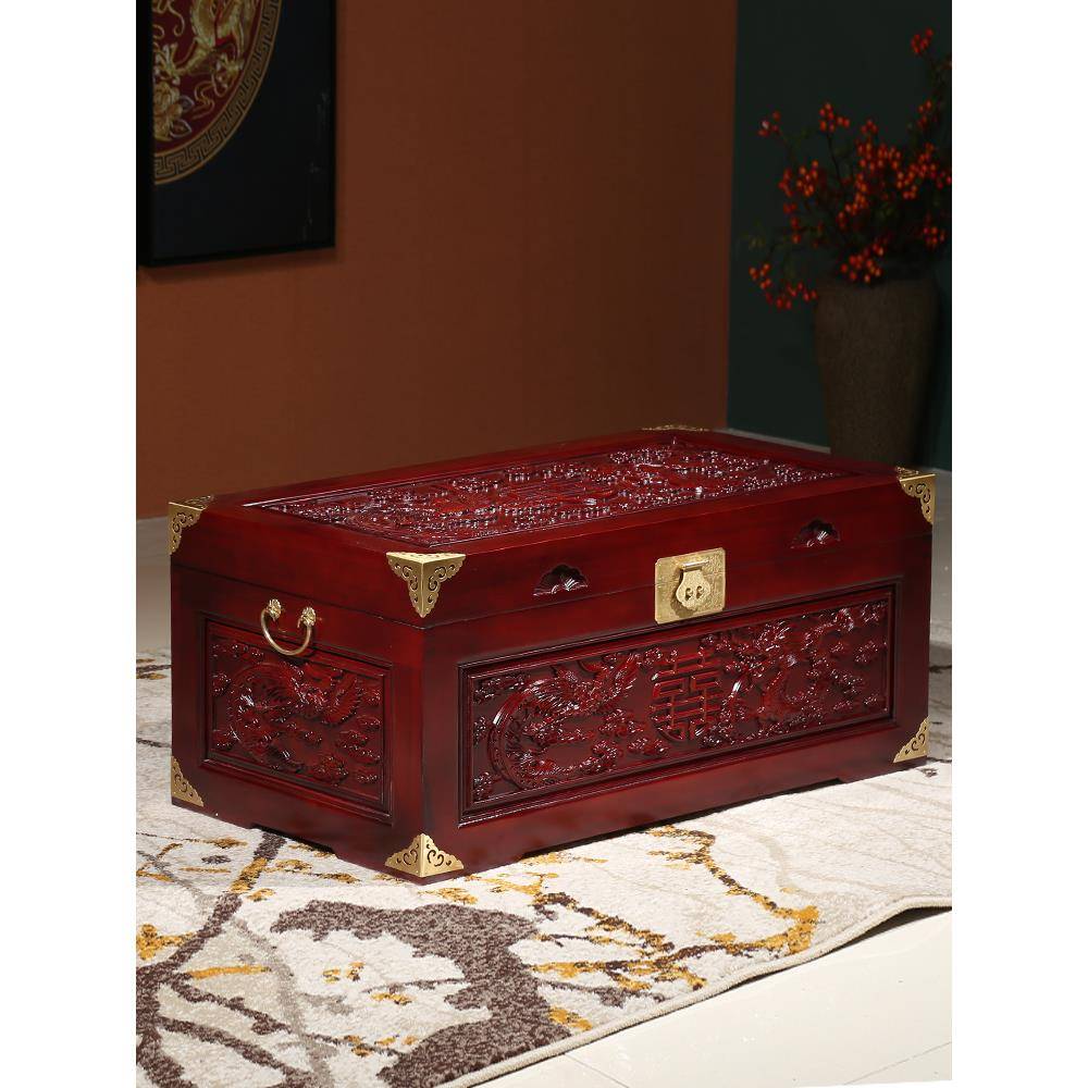 香樟木箱子婚嫁箱仿古嫁妆箱结婚收纳箱陪嫁衣箱子储物箱字画箱子