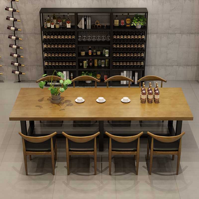 工业风实木大板桌酒庄品酒桌简约大长条餐桌现代办公会议桌椅组合
