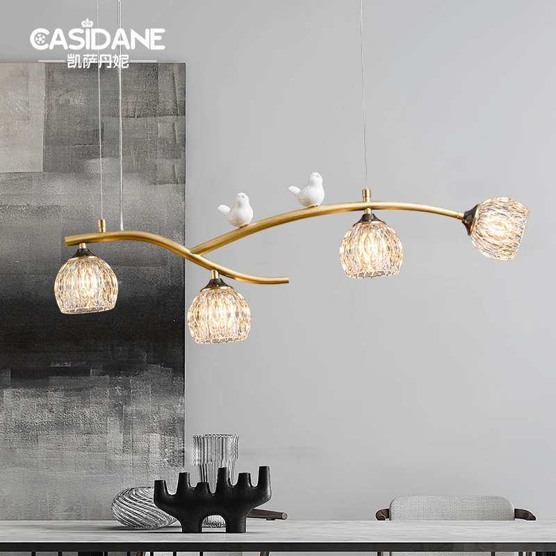 美式餐厅吊灯乡村简约个性创意树枝小鸟灯吧台饭厅灯全铜卧室灯具