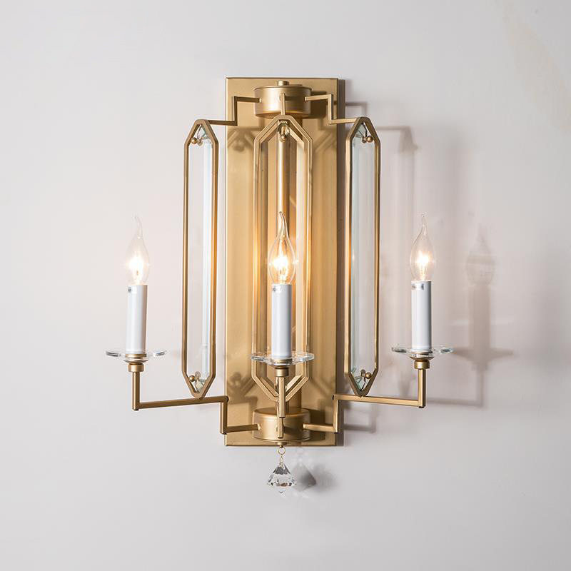 复古田园美式壁灯客厅创意简约卧室轻奢后现代过道3头水晶墙壁灯