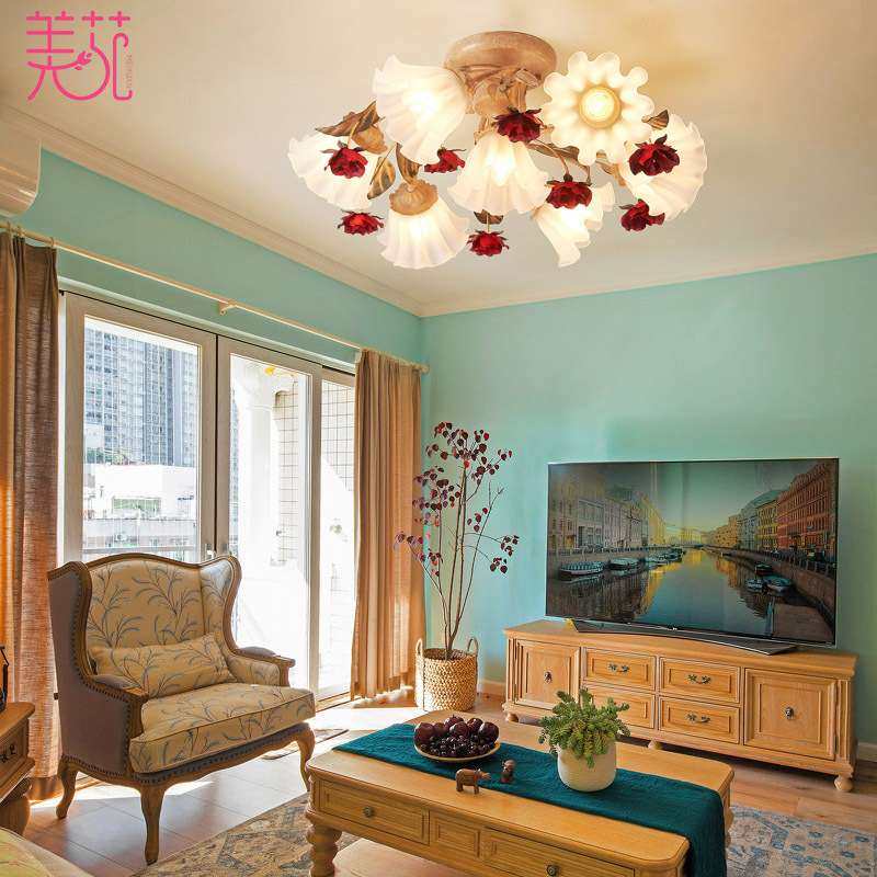 佳苑田园吸顶灯美式乡村客厅灯女孩公主房浪漫玫瑰婚房温馨卧室灯