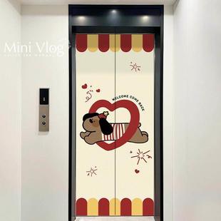 腊肠小狗创意入户电梯门贴纸高级感定制墙贴自粘防水防潮推拉门贴