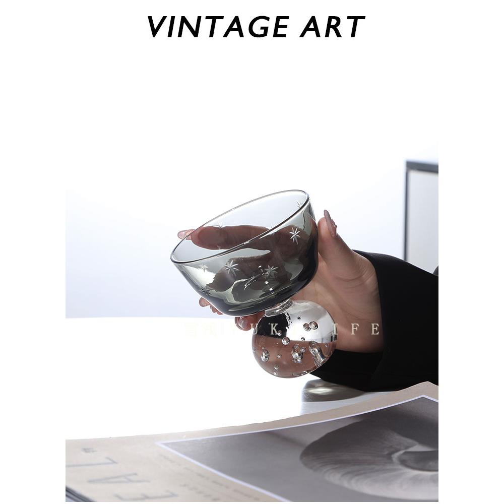 中古高级灰水晶玻璃杯精酿啤酒杯高脚洋酒杯子