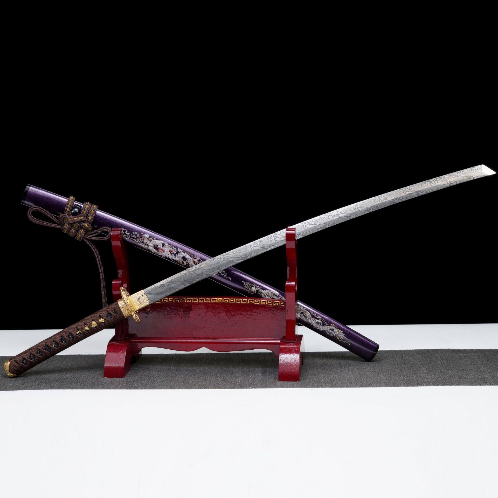 龙泉市刀剑手工锻打大马士革扭转纹日式指挥双手打刀冷兵器未开刃,家居饰品,装饰摆件,淘宝优惠券,粉丝福利购,淘宝优惠卷