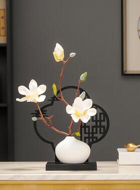 中式仿真海棠花盆景屏风摆件客厅装饰品玄关电视柜酒柜办公室景观