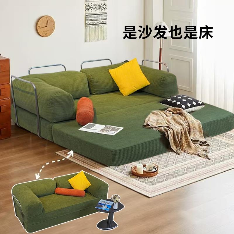 复古沙发床可折叠两用布艺沙发中古风客厅卧室家用双三人模块沙发