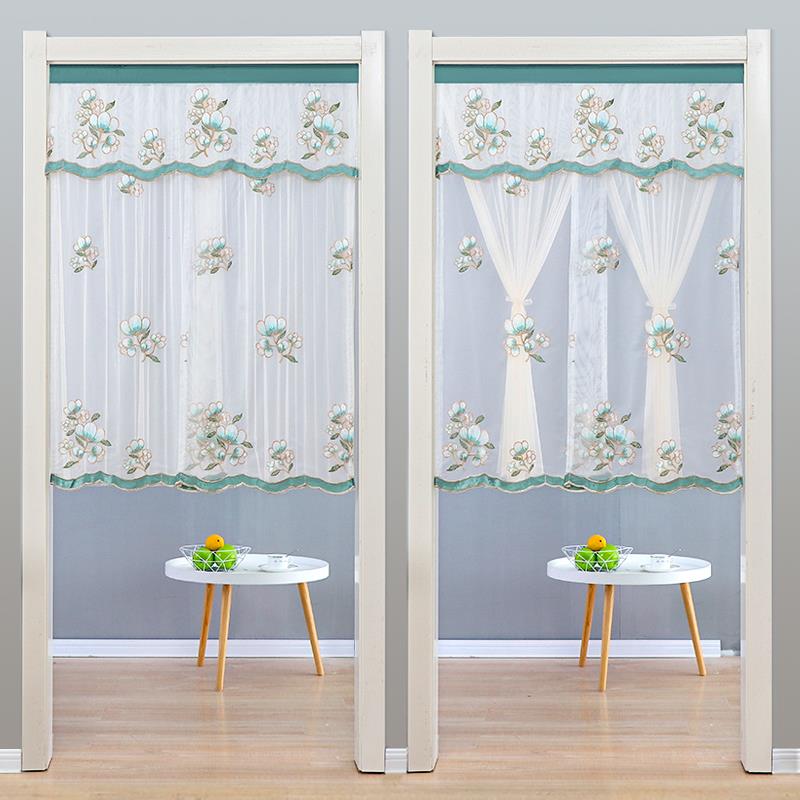 蕾丝门帘免打孔半帘伸缩杆隔断帘卧室家用防蚊纱帘卫生间遮挡帘