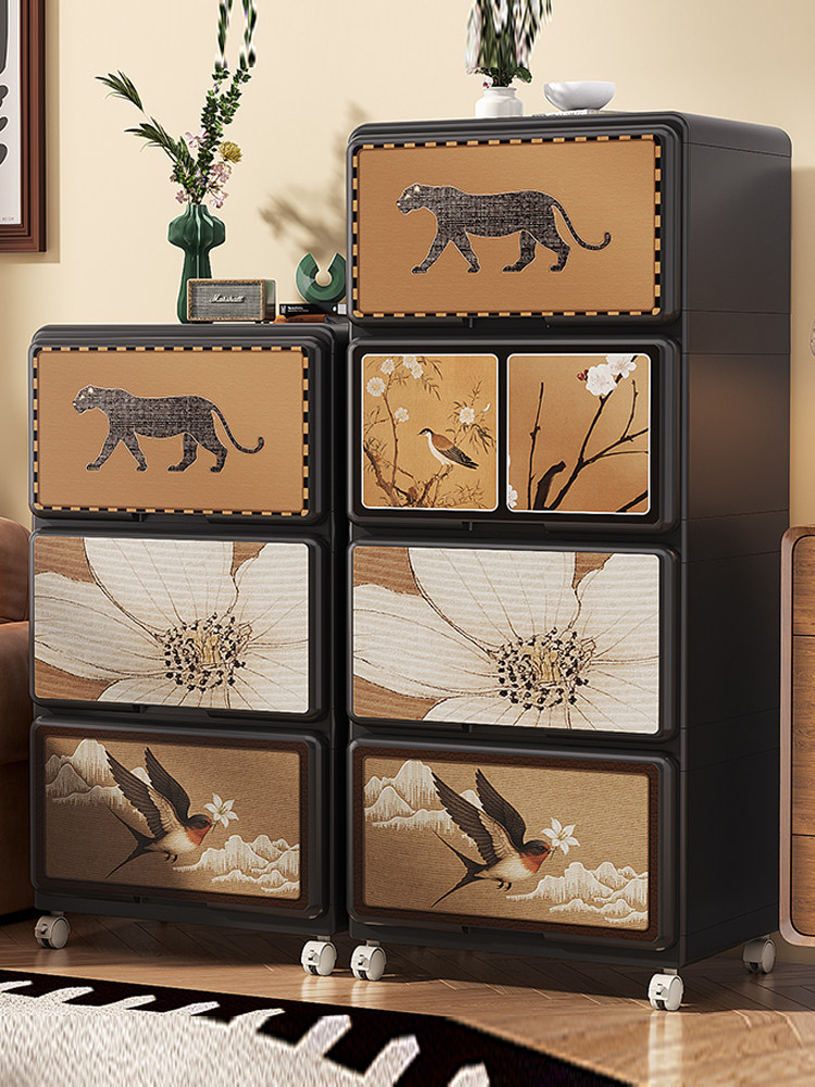 中古风收纳柜可移动抽屉式五斗柜家用多层床头柜桌下夹缝储物柜子