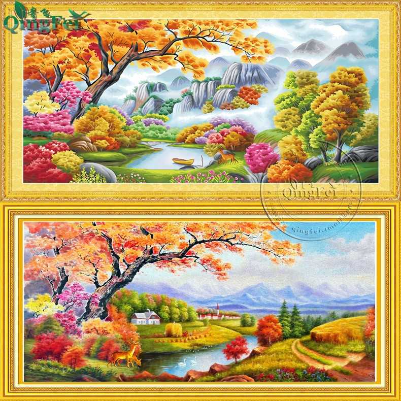 青飞精准印布世外桃源十字绣江南风水江山如画客厅卧室装饰线绣图
