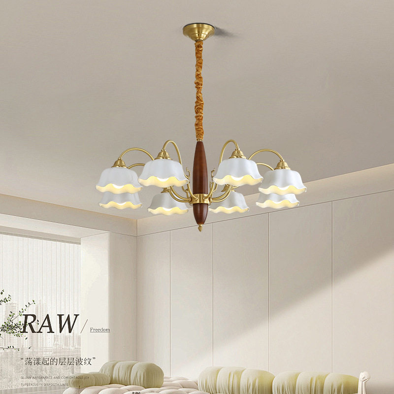 全铜法式复古餐厅吊灯简约美式乡村中古风卧室灯具书房实木陶瓷灯