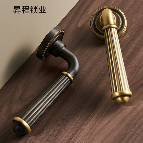 法式室内黄铜门锁家用金色仿复古实木门铜锁卧室静音磁吸锁具批发