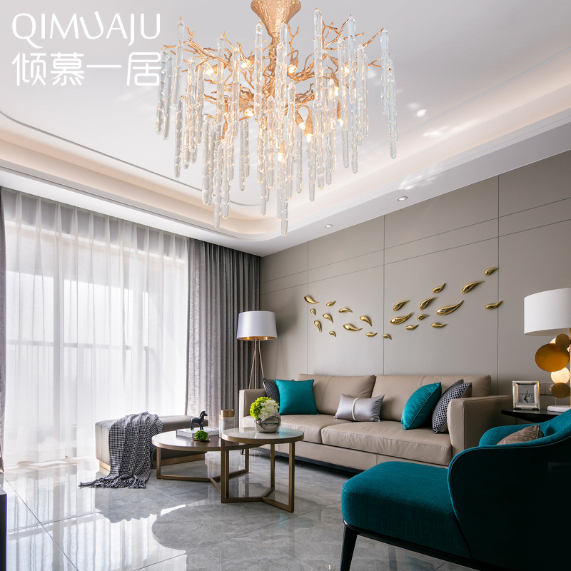 倾慕一居手工全铜树枝水晶吸顶灯欧式美式轻奢别墅会所样板房设计