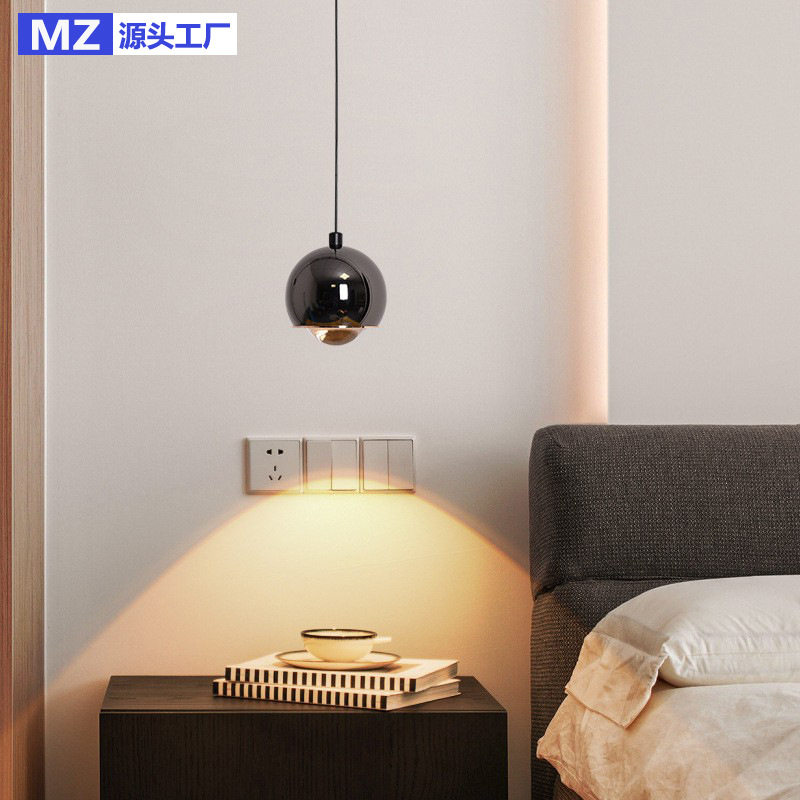 卧室床头小吊灯单头现代简约升降调节圆球轻奢餐厅灯极简吧台吊灯
