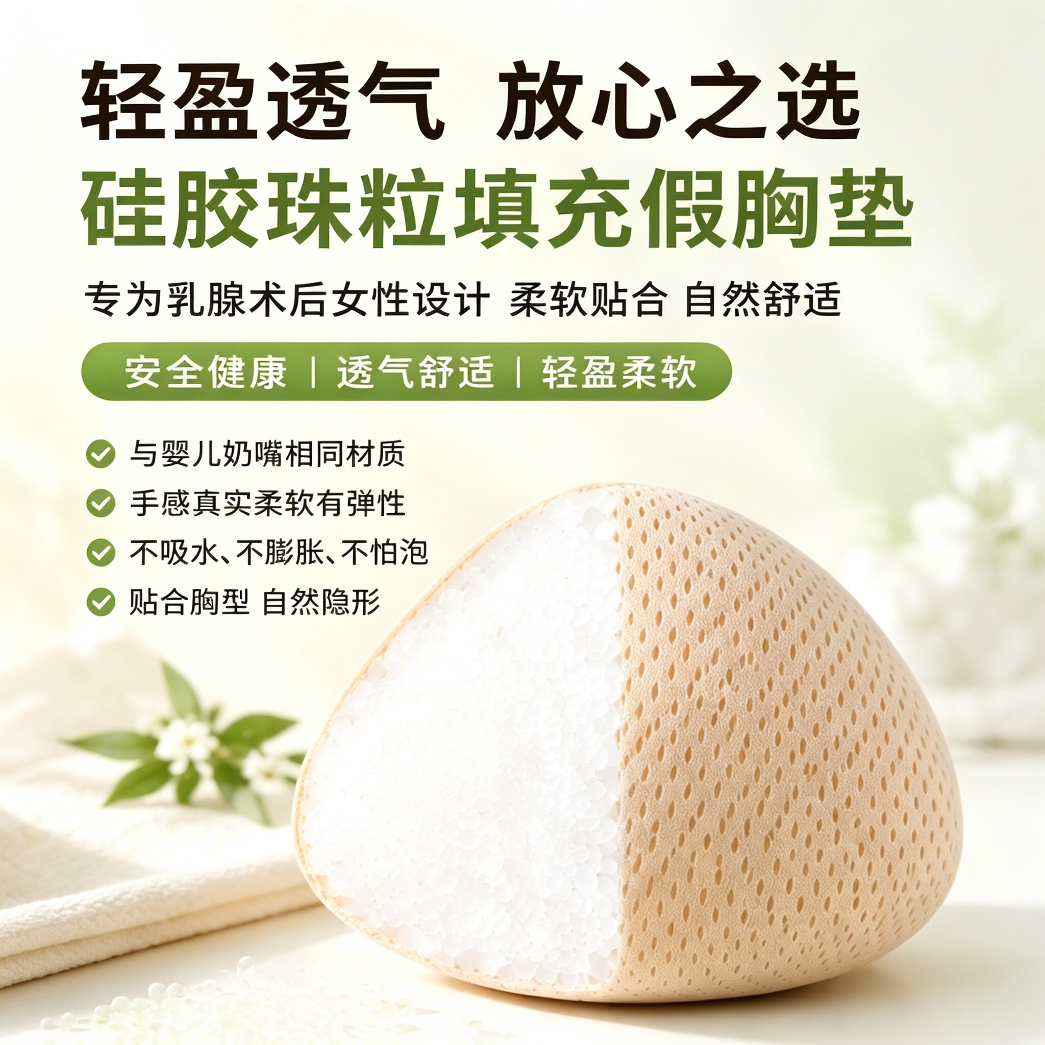 立体定型硅胶珠粒义乳柔软回弹四季透气乳腺术后康复专用假乳垫