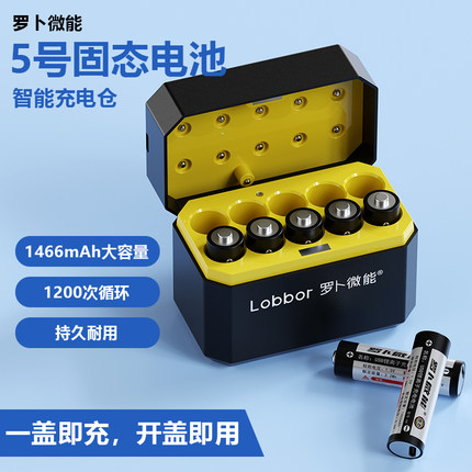 罗卜微能5号7号AA固态锂电池充电仓1.5V大容量快速充电套装10仓10粒适用门锁麦克风游戏手柄相机闪光灯血压计