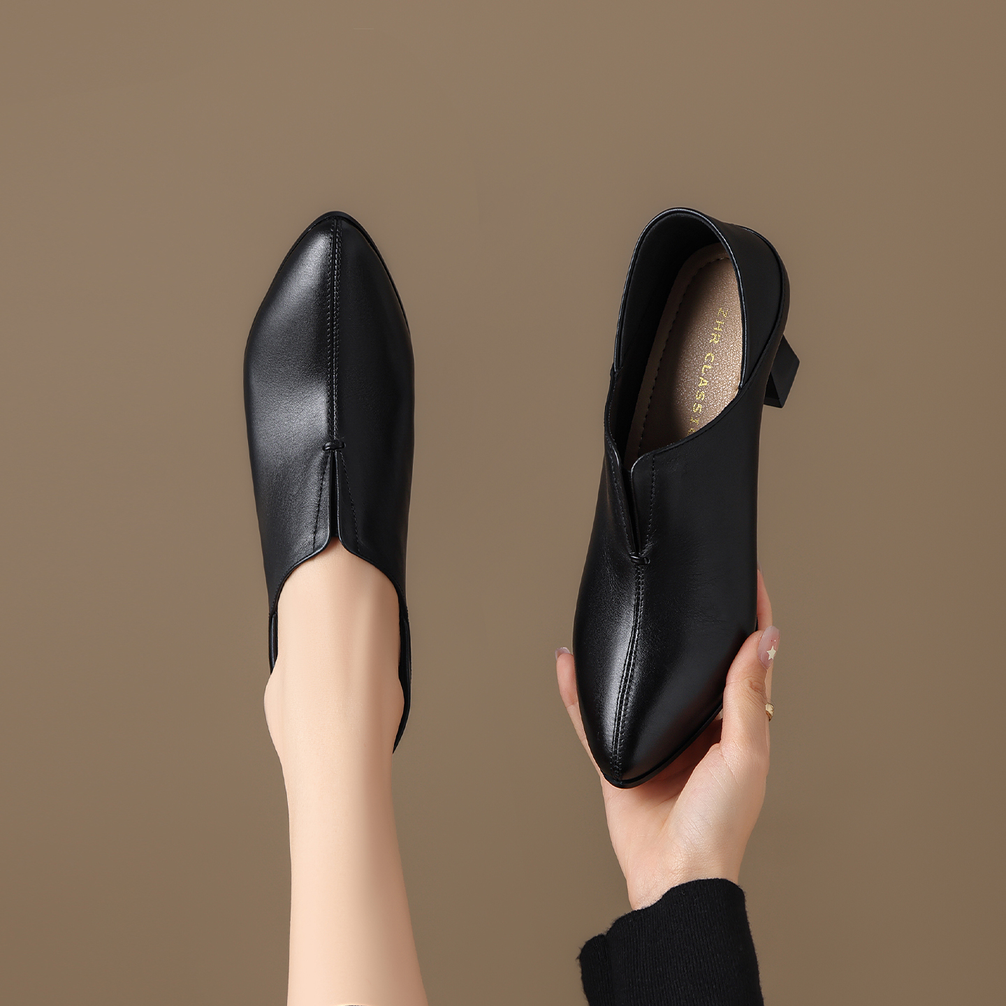 ZHR头层牛皮尖头细高跟鞋女显瘦百搭浅口单鞋舒适通勤婚宴真皮女