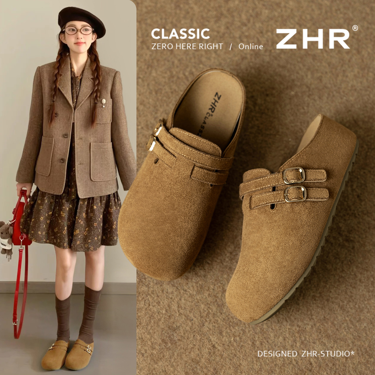 ZHR厚底勃肯鞋半拖女一脚蹬软底