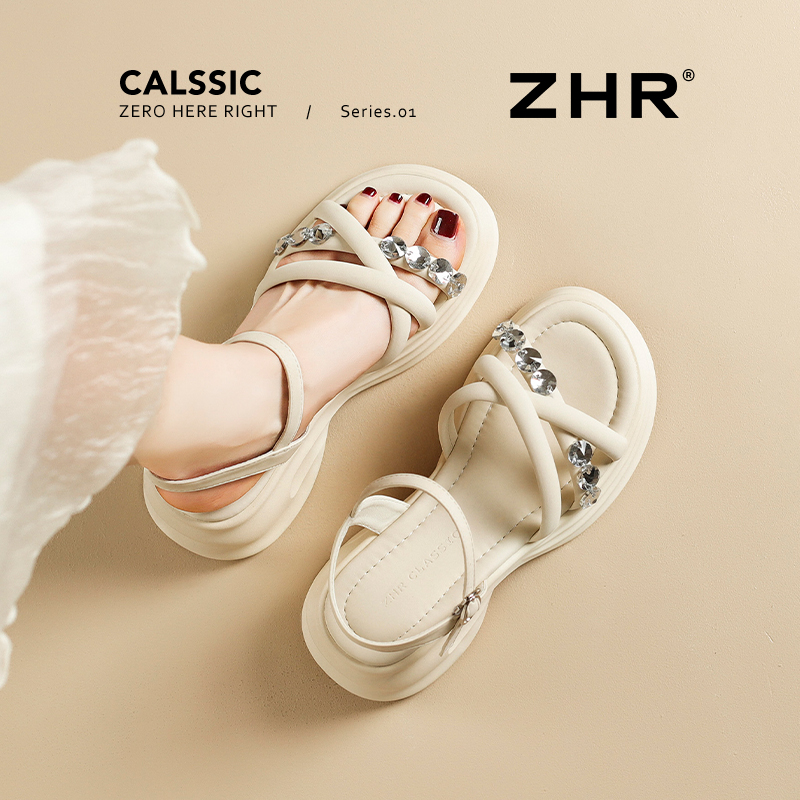 厚底水钻凉鞋仙女风配裙子沙滩