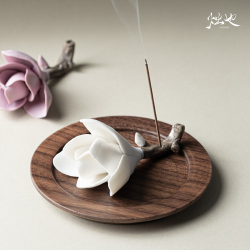 非遗玉兰花陶瓷香座托线香插