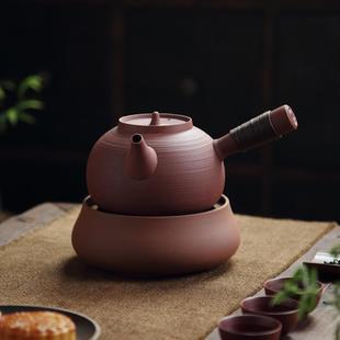纯手工朱泥粗陶煮茶器陶壶家用养生侧把烧水壶红泥炭炉砂铫电陶炉