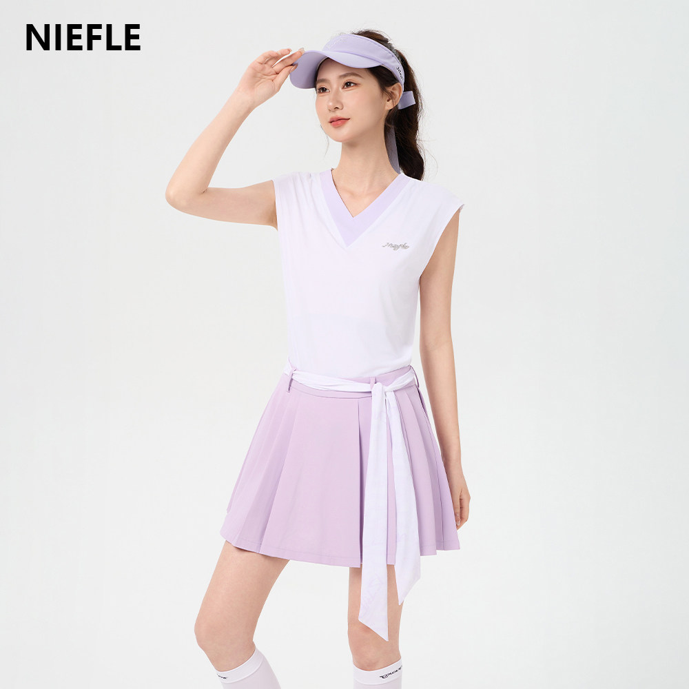 Niefle高尔夫女装V领百褶裙套装