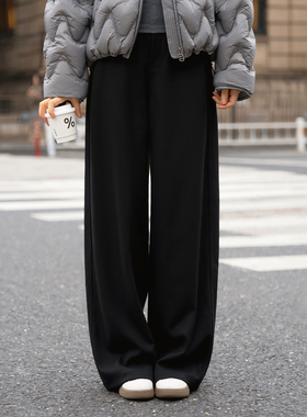 【知喜ziJoy】秋冬新款时尚百搭黑色酷飒风直筒裤宽松阔腿休闲裤
