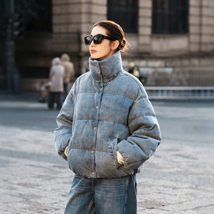 【知喜ziJoy】白鹅绒立领浅蓝色羽绒服女款百搭休闲时尚保暖外套