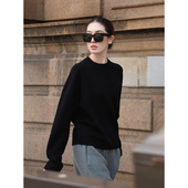 秋冬季 毛线衣毛衫 圆领羊毛卫衣显瘦洋气黑色毛衣休闲针织衫 女时尚