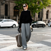 18针美丽诺绵羊毛精纺高端品牌纱线毛衣打底设计感弯刀阔腿裤 套装