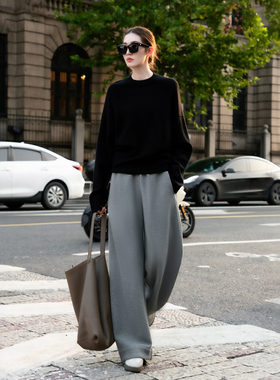 2026春季新款18针美丽诺羊毛精纺扬子纱线毛衣百搭休闲弯刀裤套装