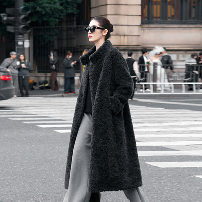 【知喜ziJoy】羊毛长款黑色皮草