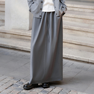 高级感裙子 26春精纺羊毛抽绳松紧腰后开衩半裙时尚 知喜ziJoy