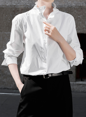 【知喜ziJoy】2026新款挺括可捏塑性领口衬衫女春季简约白色上衣