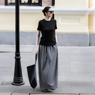 【知喜ziJoy】26春羊毛纯色透气短袖女款松紧腰后开叉半身裙套装