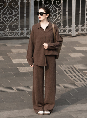 【知喜ziJoy】2026春季新款绵羊毛复古宽松百搭摩卡色针织套装女