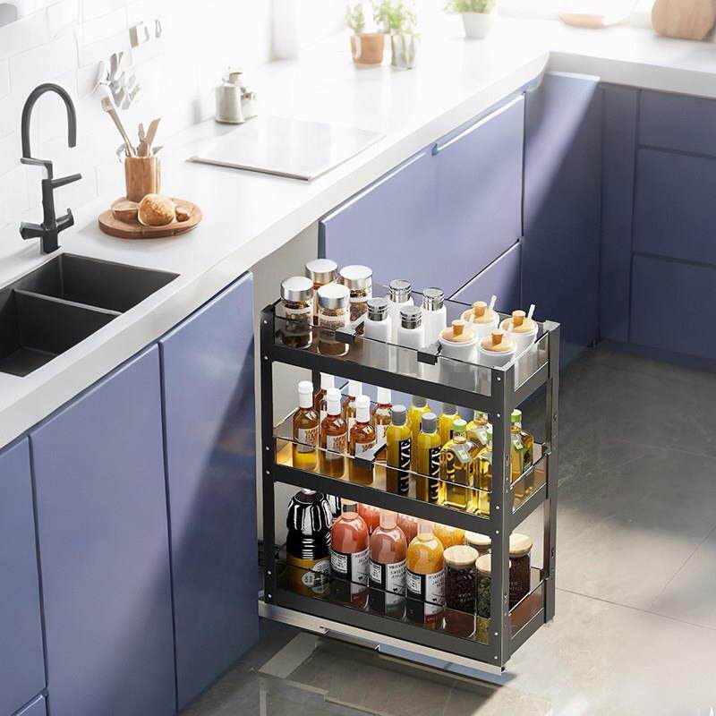 厨房橱柜窄柜抽屉式调味调料拉篮极窄收纳小尺寸柜内抽拉式置物架