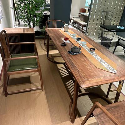 新中式禅意茶桌椅组合黑胡桃木茶台现代简约办公室茶室实木泡茶桌